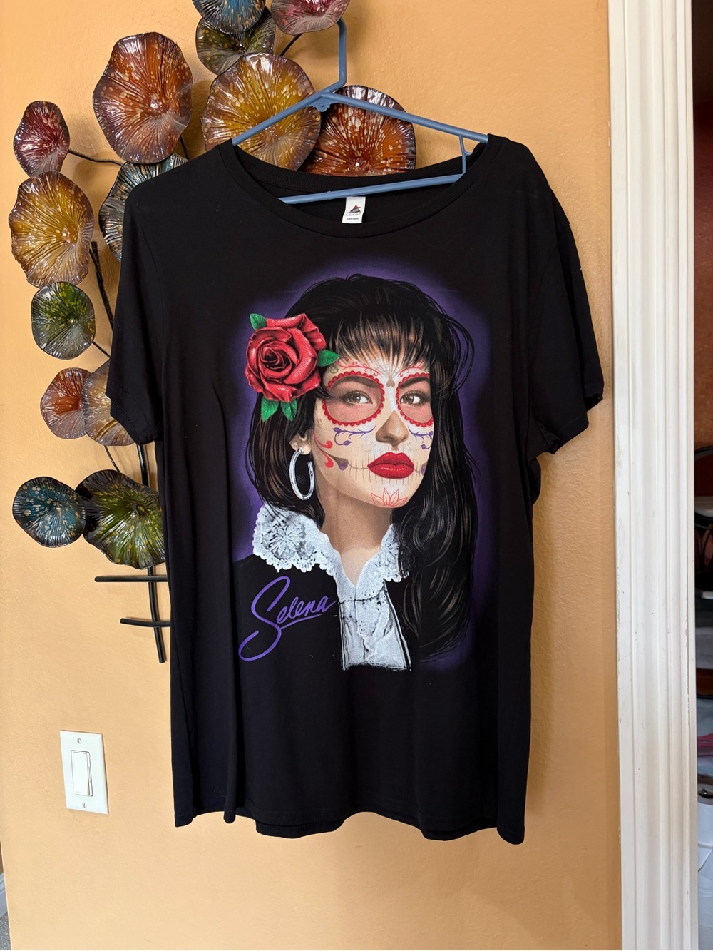 Selena Black Graphic Tee with Rose Day of the Dead Design